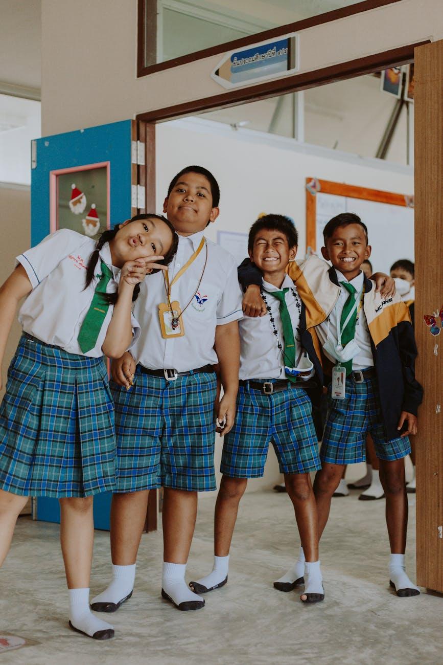 group of students standing in the classroom
