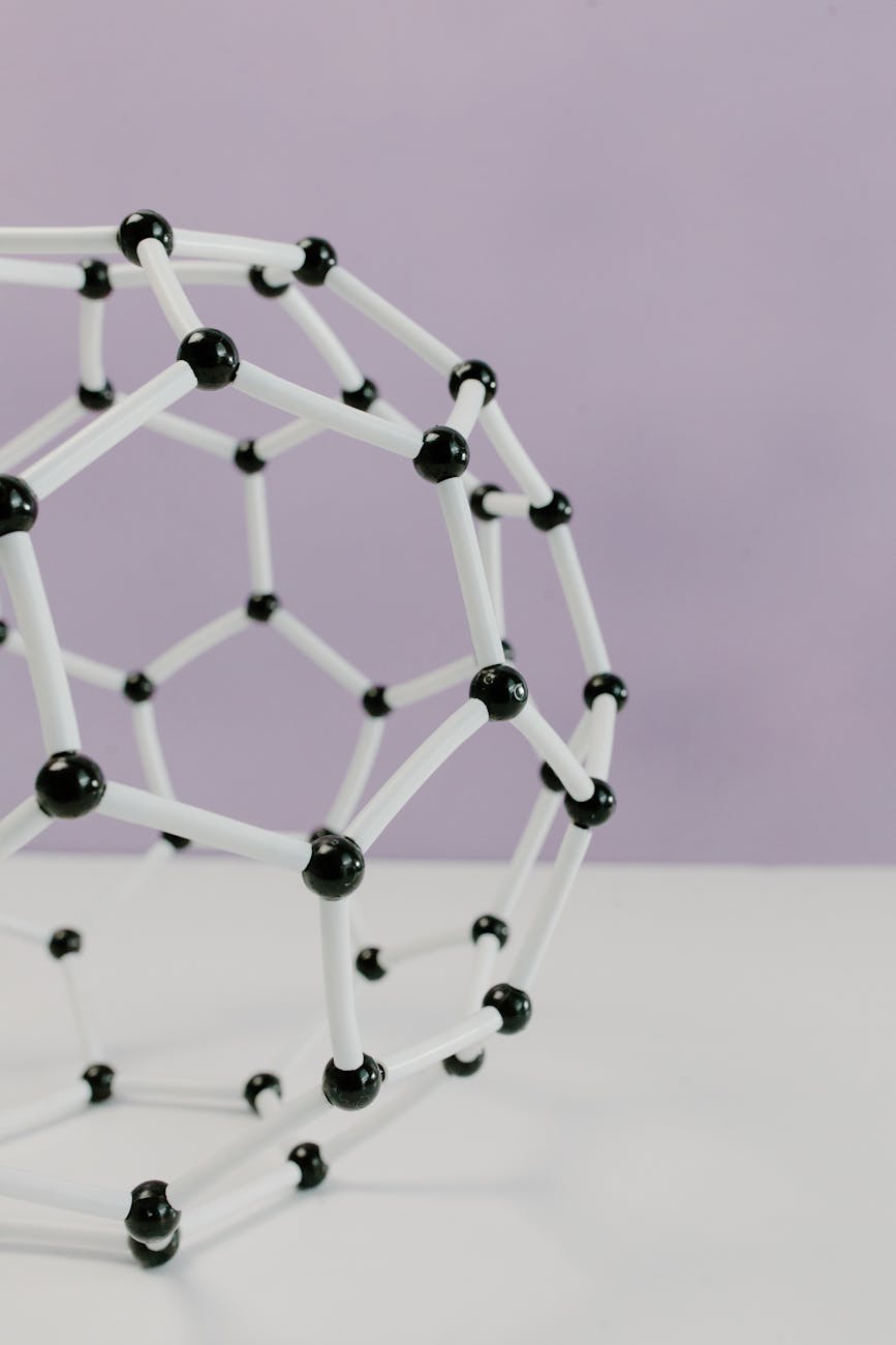 white and black molecular model made with plastic