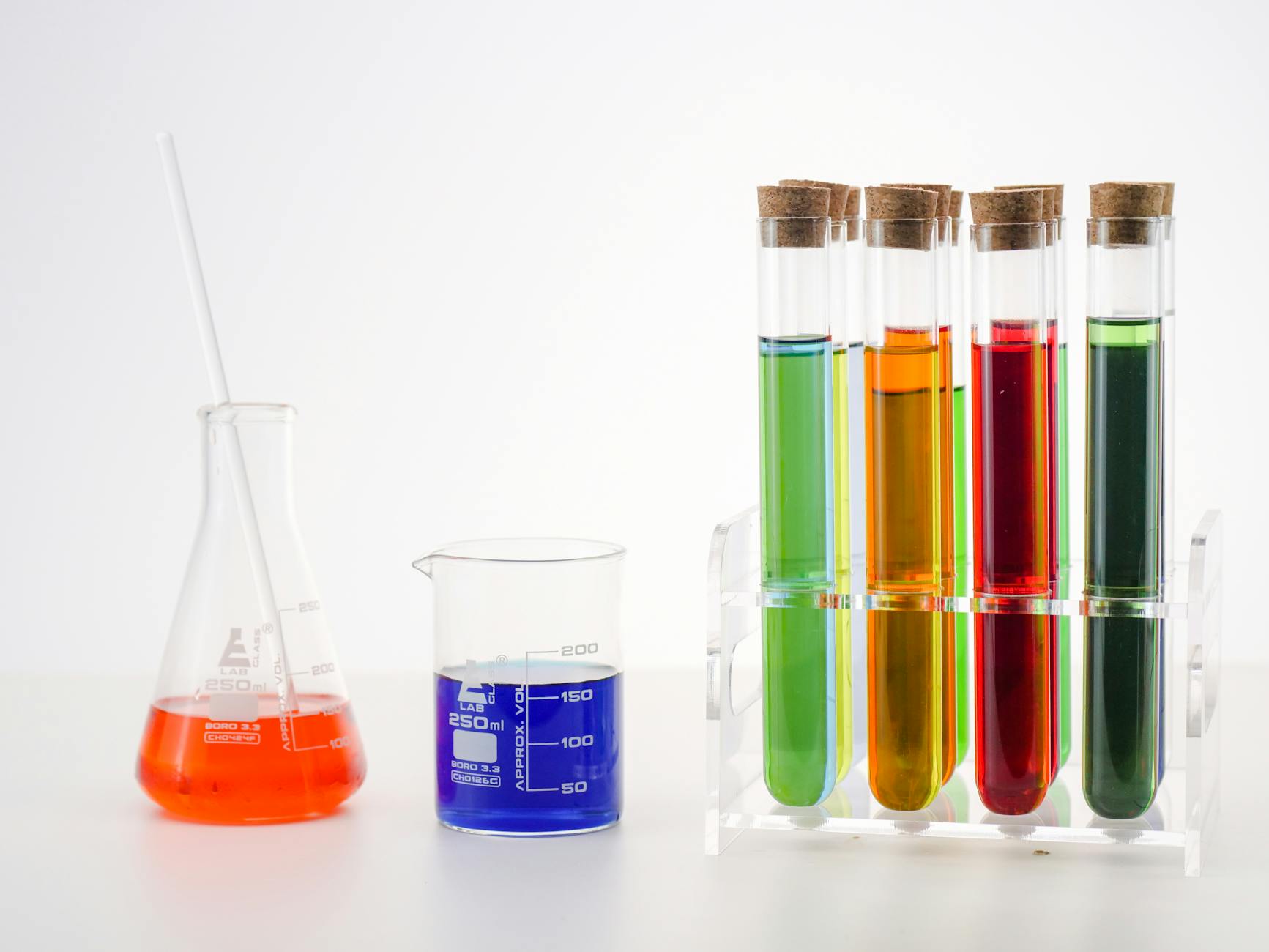 colorful liquids in laboratory glasswares